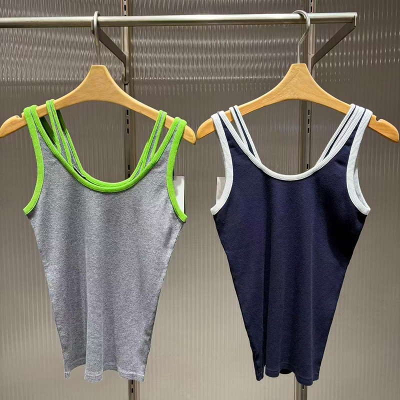 Shenzhen Nanyou High-End Women's Clothing 2026 Summer New Style Contrast Color Trim Racerback Tank Top for Women Slim Fit Sports Camisole