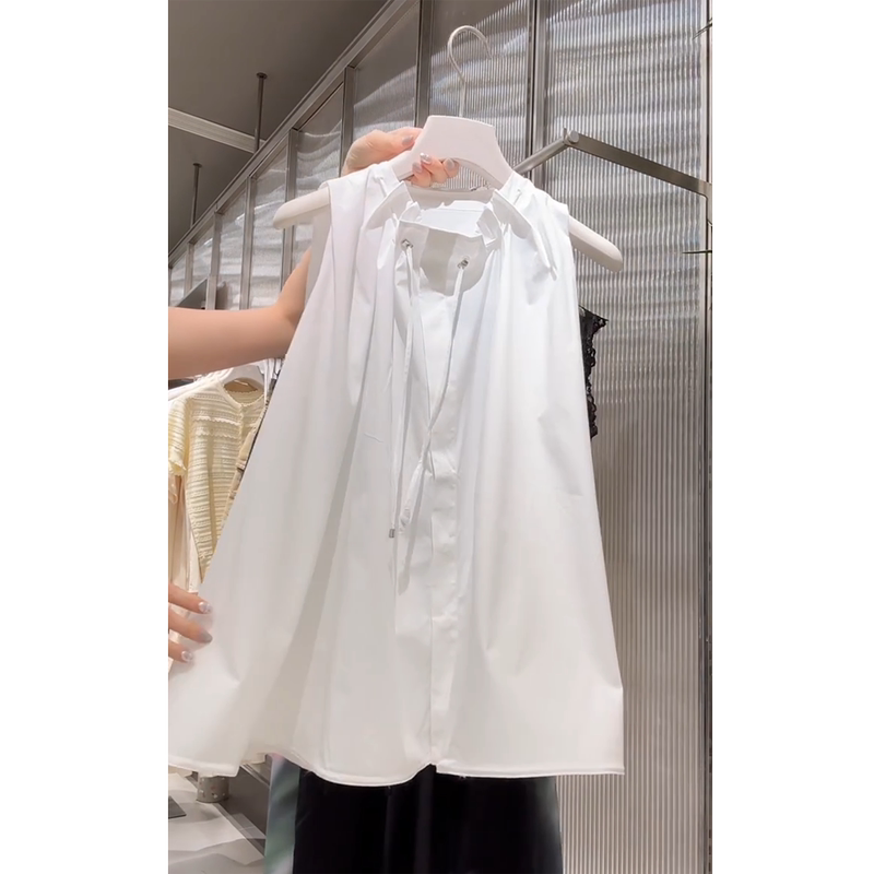 Shenzhen Nanyou High-End Women's Clothing 2026 Summer New Halter Neck Shirt Women's White A-Line Sleeveless Loose Top