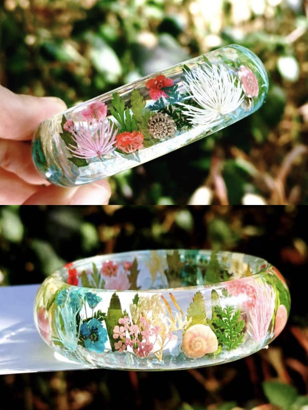 New Chinese-Style Fairy-Like Natural Dried Flower Resin Bracelet, Original Design, Handmade Garden Forest-Style Niche Micro-Landscape Bracelet