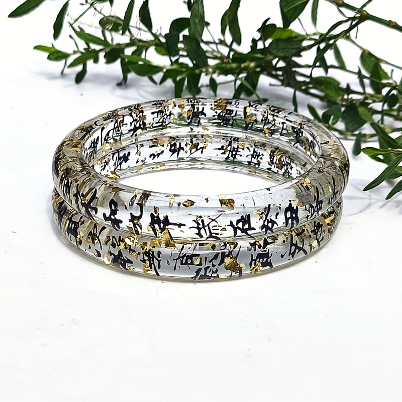 New Chinese Style Ancient-Inspired National Trend Calligraphy Retro Creative Bracelet Resin Epoxy Cool Feeling Handmade Hanfu Accessory Bracelet