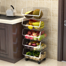 Kitchen storage rack stainless steel multi-layer floor-standing storage rack mobile vegetable basket vegetable storage basket