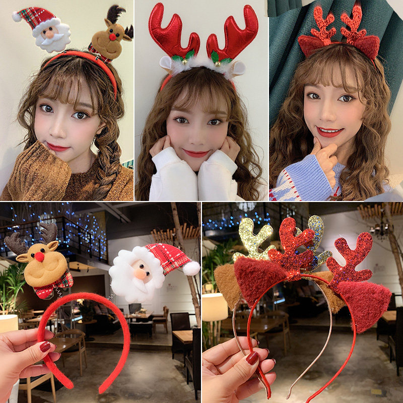Christmas Hair Accessories Christmas Hair Stirrings Children Adults Cute Decorative Hair Card Shine Ornaments Elk Corner Head Stirrup Hair Accessories-Taobao