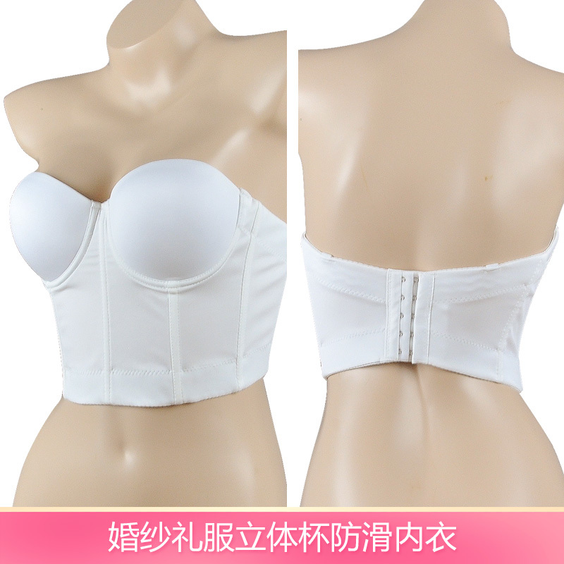 Bridal Shapewear Strapless Bra Breast Support Non-Slip Gathered Thin Cup Wedding Dress Invisible Underwear Large Size Plaid