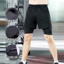 Five-point sports pants mens high-elastic double-layer tight fitness training running marathon quick-dry anti-light sports shorts