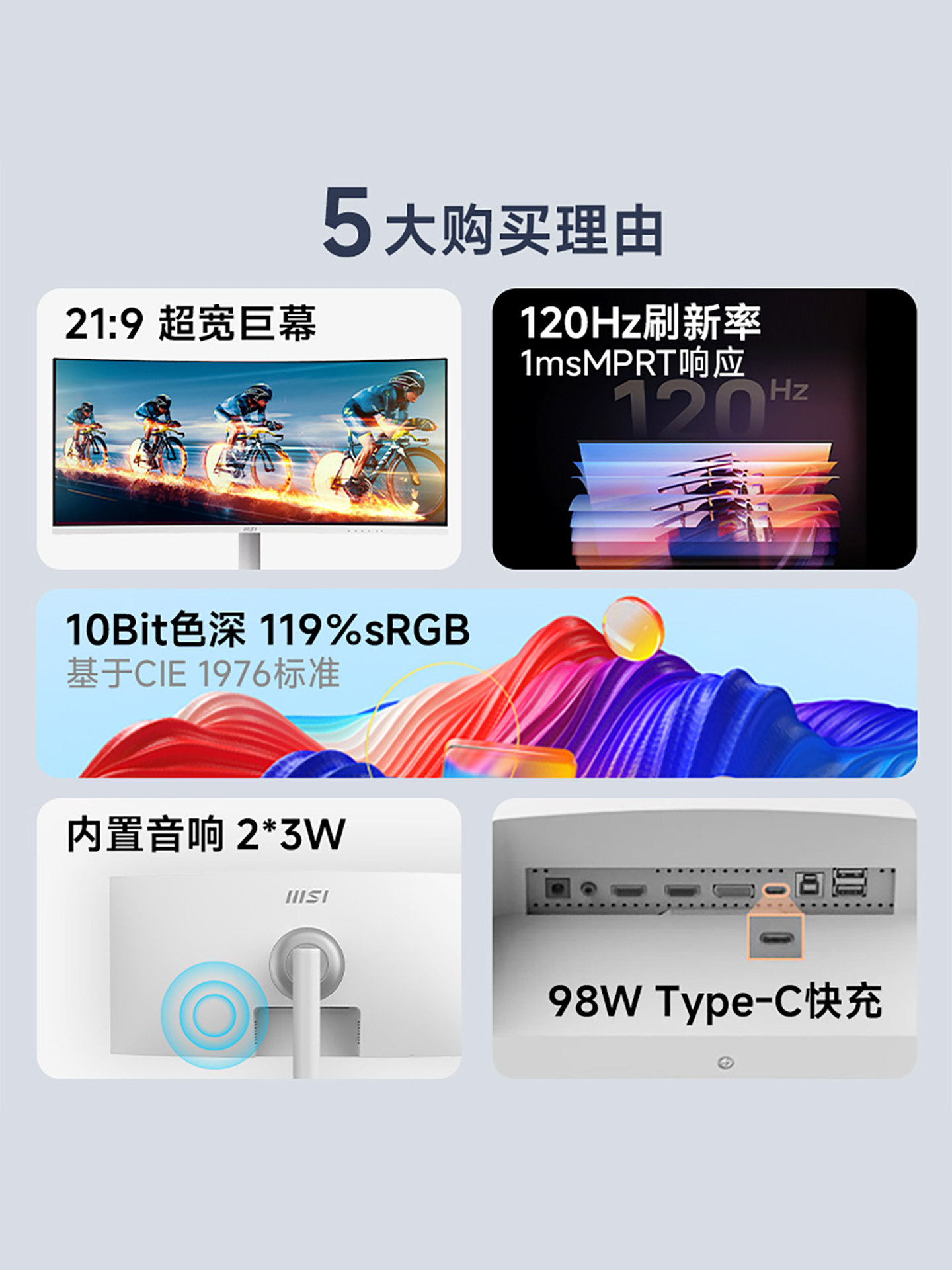 Msi 34inch Quasi-4K120Hz Curved Screen Desktop Computer Monitor Md342Cqpw with Built-In Speakers