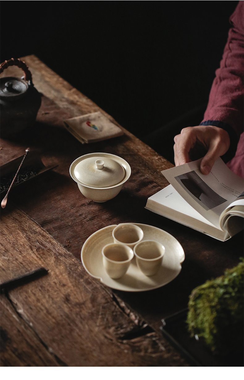 Jingdezhen plant ash glaze tureen ceramic cups only three cups of tea from the tea bags are large bowl cover a single