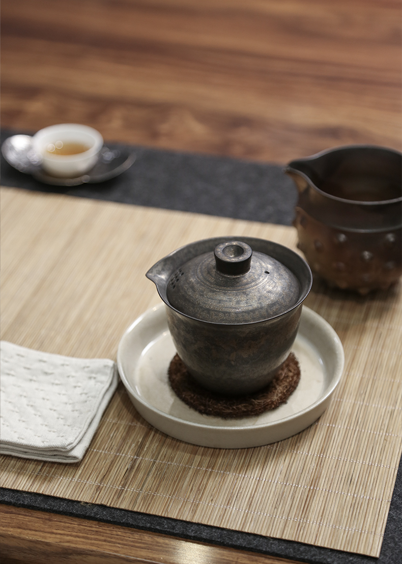 Japanese undressed ore iron glaze hand grasp the teapot lid bowl of coarse pottery cups kung fu tea set ceramic teapot household trumpet