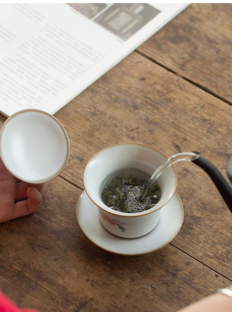 Jingdezhen your up tureen ceramic cups only three cups of large - sized kung fu bowl cover household hand grasp pot of tea