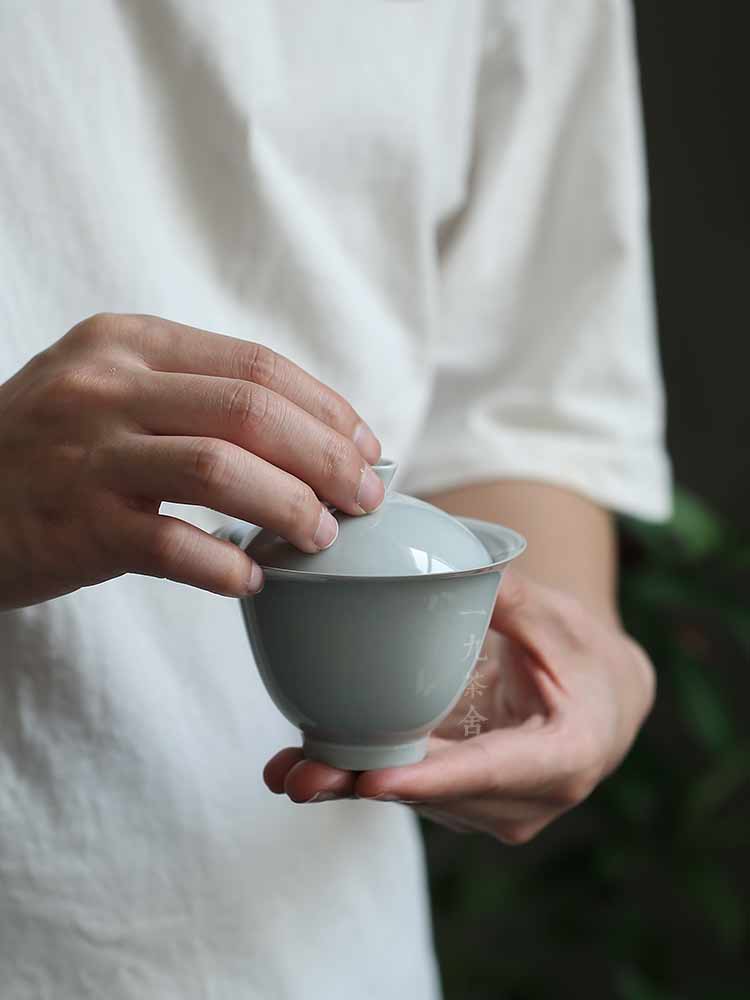 Jingdezhen plant ash glaze ceramic tureen single tea cup only three cups of kung fu tea bowl cover large bowl