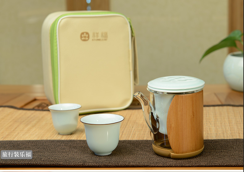 Auspicious blessing, glass tea set bamboo tea tray was portable kung fu tea set of a complete set of is suing ceramic gift set travel home
