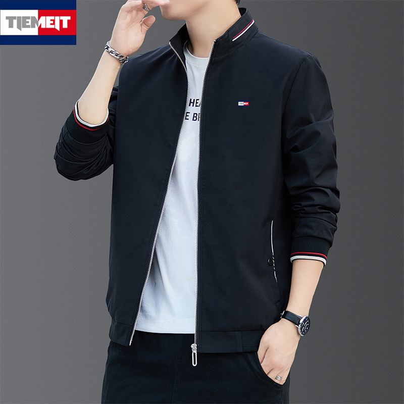 Autumn and Winter Tommy Stand-Collar Jacket for Men, Business Casual Zip-Up Coat, Slim Fit Stylish Baseball Collar Jacket Outerwear