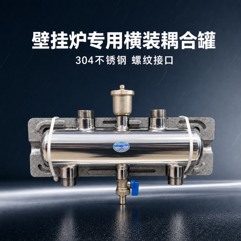 Wall-Mounted Boiler Special Horizontal Coupling Tank 304 Stainless Steel Mixing Tank Hydraulic Pressure Divider Secondary System Coupling Tank