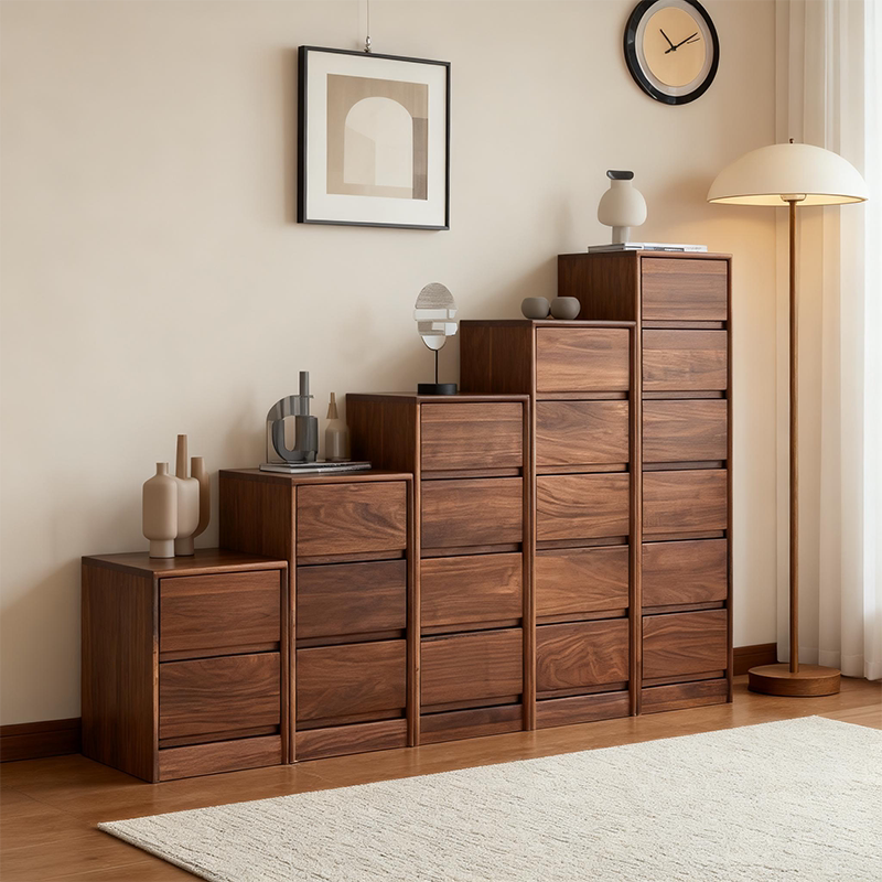 North American Black Walnut Solid Wood Chest of Drawers Combination, Simple Narrow Bedside Cabinet, Ultra-Narrow Storage Cabinet for Small Apartments