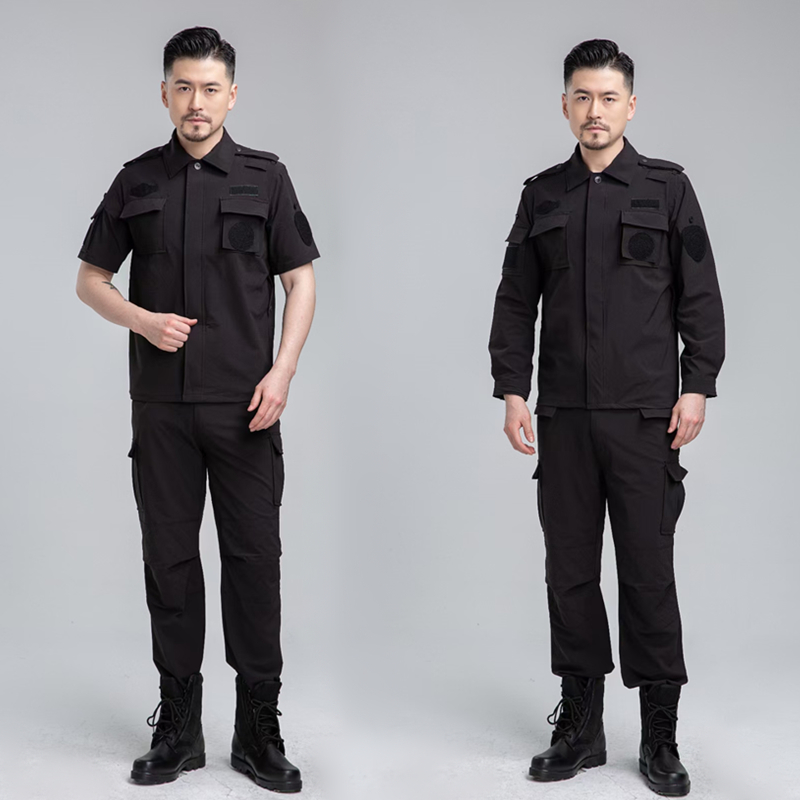 Black short-sleeved quick-drying training suits for men and women security summer elastic long-sleeved training suits instructor suits duty suits