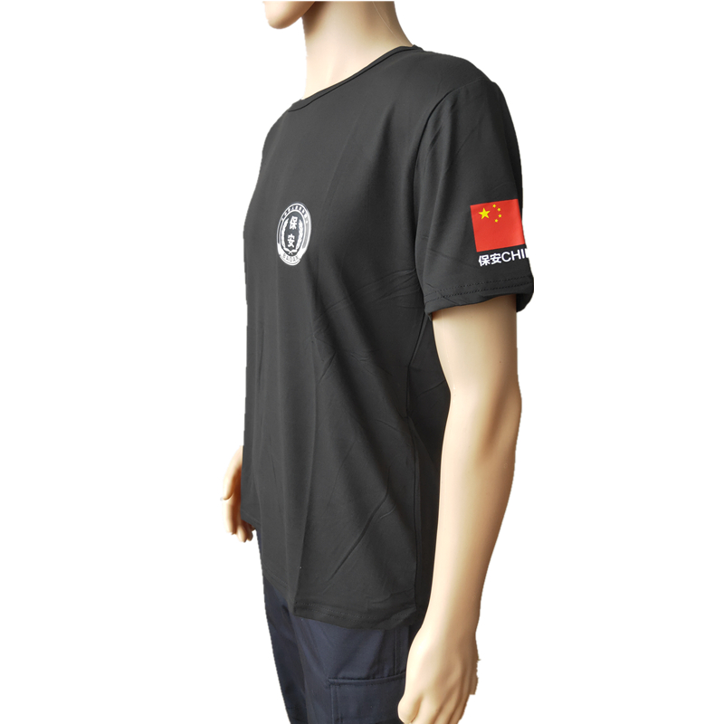 Black pure cotton security round collar short sleeve T-shirt male and female outdoor summer physical wear training jacket breathable sweat