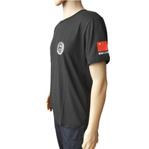 Black pure cotton security round collar short sleeve T-shirt male and female outdoor summer physical wear training jacket breathable sweat