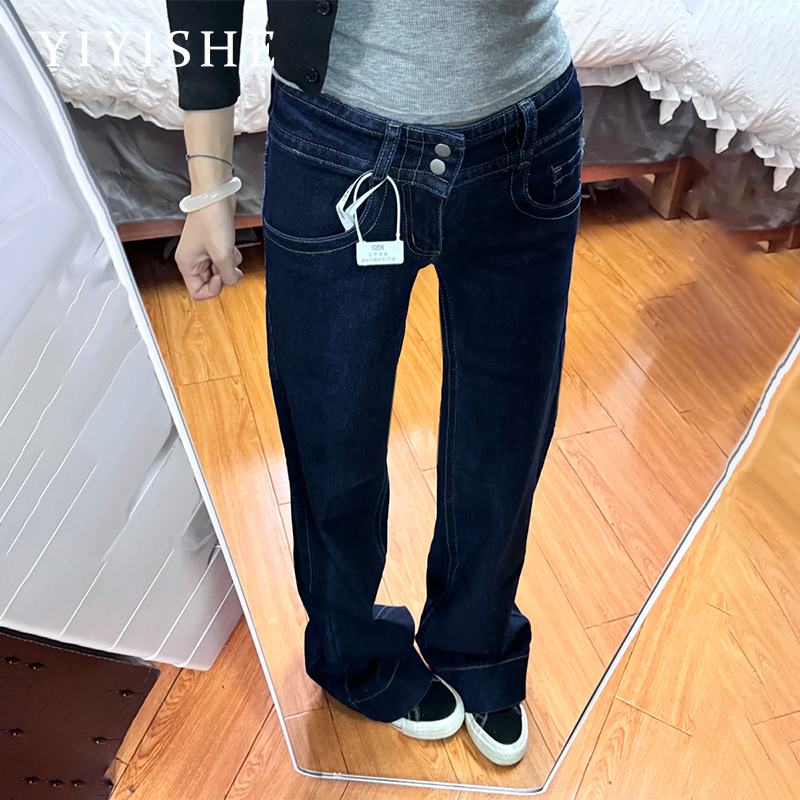 American-Style Dark Blue Flared Jeans for Women, 2026 Summer New Low-Waist Loose Fit, Slimming, Non-Tight Flared Pants
