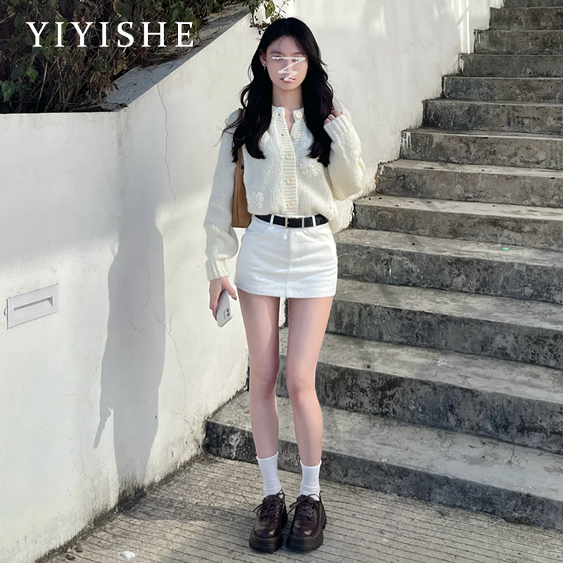 White High-Waisted Denim Skirt for Women, 2026 Summer New Thin Style, Anti-Exposure, Petite, Bodycon A-Line Short Skirt