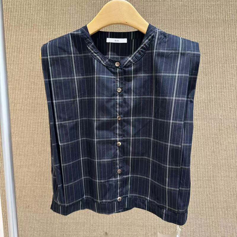 6.21 (No Returns, No Exchanges) 100% Cotton Round Neck Sleeveless Plaid Shirt