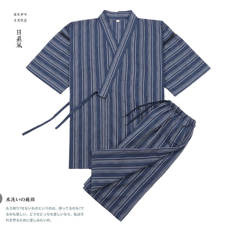 2022 summer thin men's large size pajamas washed cotton short-sleeved shorts home service Japanese antique stripes