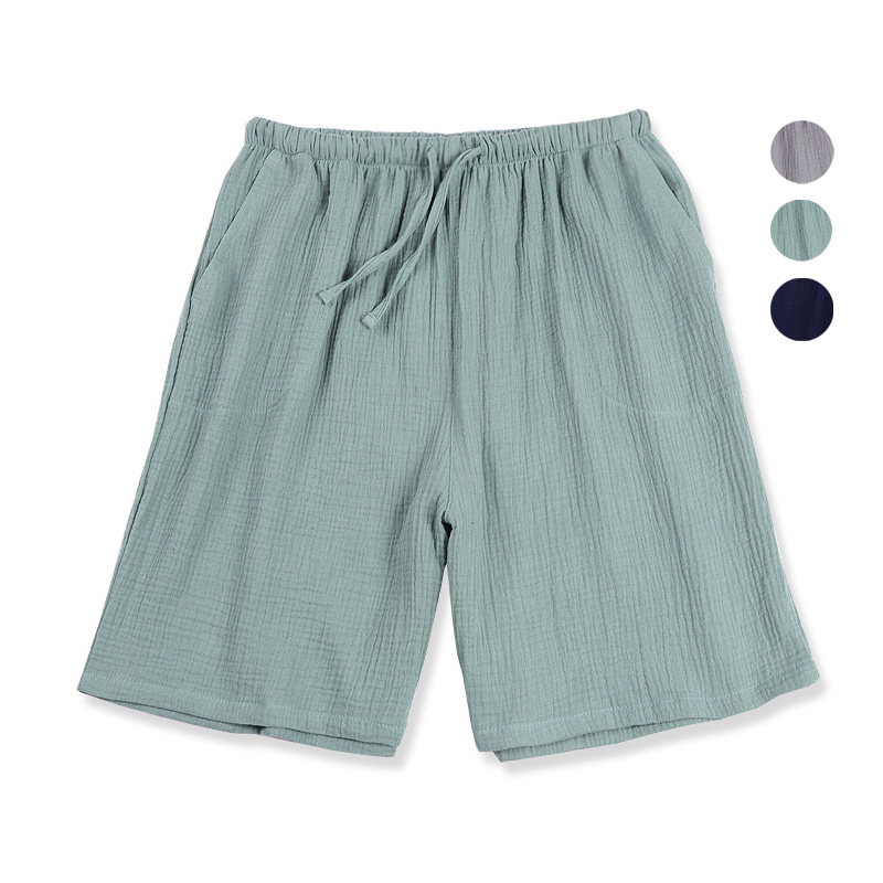 Summer washed wrinkled gauze cotton shorts men's pajamas home pants five-point pants double-layer cotton yarn can be worn outside