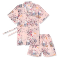 Summer cotton Japanese kimono womens pajamas short-sleeved shorts home clothing set Japanese sweat evaporate clothing is very flat