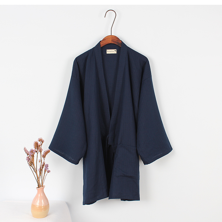 Đầu mùa thu kimono Nhật Bản cotton nam gạc hai lớp đồ ngủ lỏng đặt tại nhà rất phẳng quần ngủ nam dài