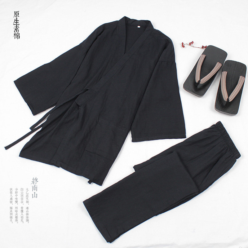 Summer and autumn thin cotton Hanfu pajamas home clothes antique trousers suit Chinese style solid color