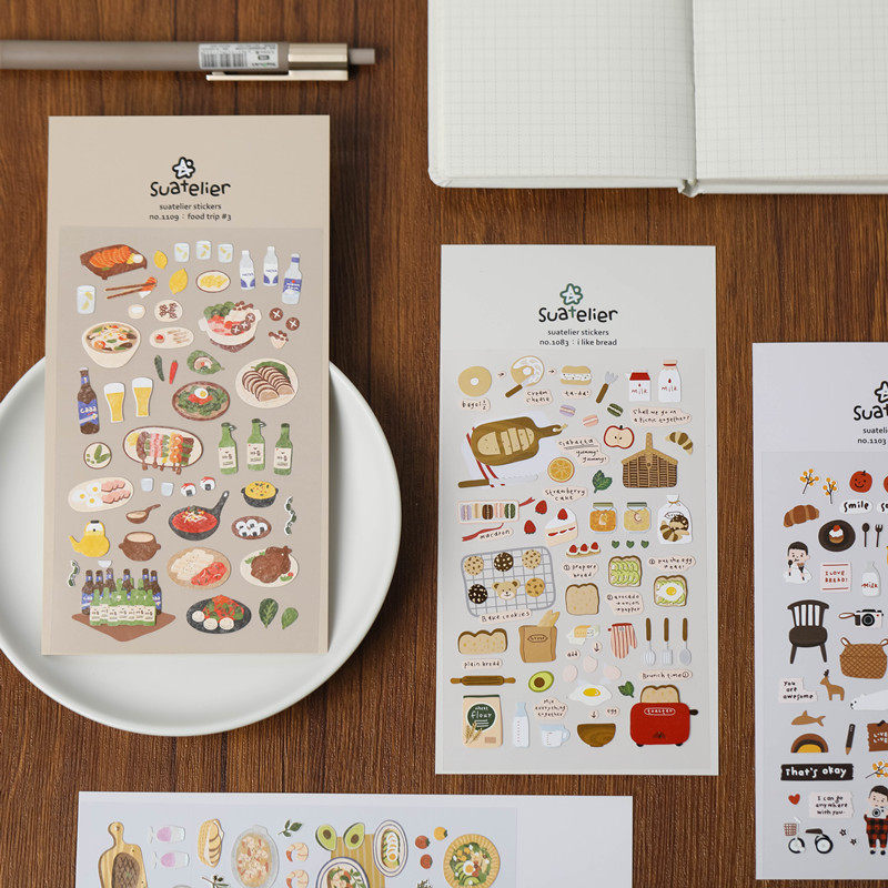 South Korea Sonia Stickers Ins Wind Hand Ledger Painting decorated with small patterned cartoon water glasses mobile phone to protect shell hands account material