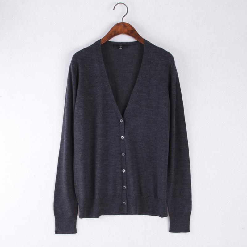 All-Merino Wool Export Original Single-Color Women's V-Neck Long-Sleeve Cardigan Knit Sweater for Women