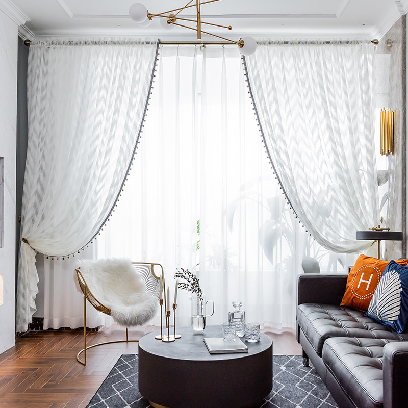 Tongsuit Nordic luxury pearl lace geometric yarn transparent living room bedroom balcony floating window