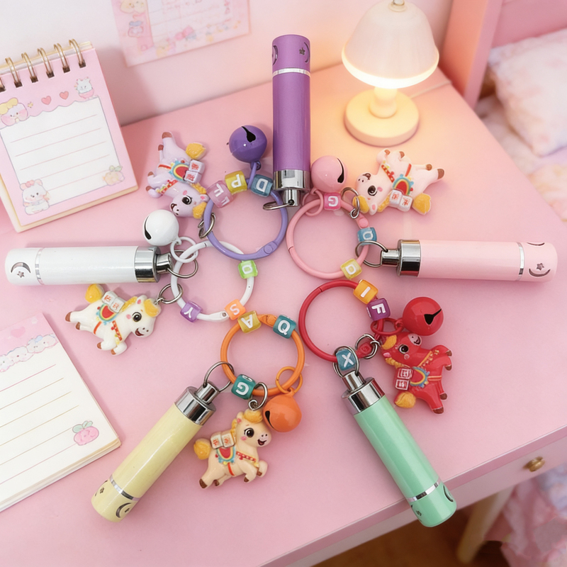 Year of the Horse Student Portable Cartoon Bright Flashlight Creative Pendant Keychain Creative Gift Backpack Pendant