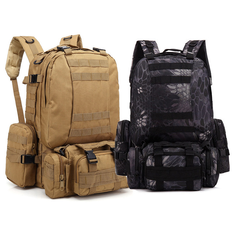 55L Outdoor Large Capacity Backpack Backpack Multifunctional 4 in 1 Tactical Combination Bag Black Mountaineering Bag Travel Bag