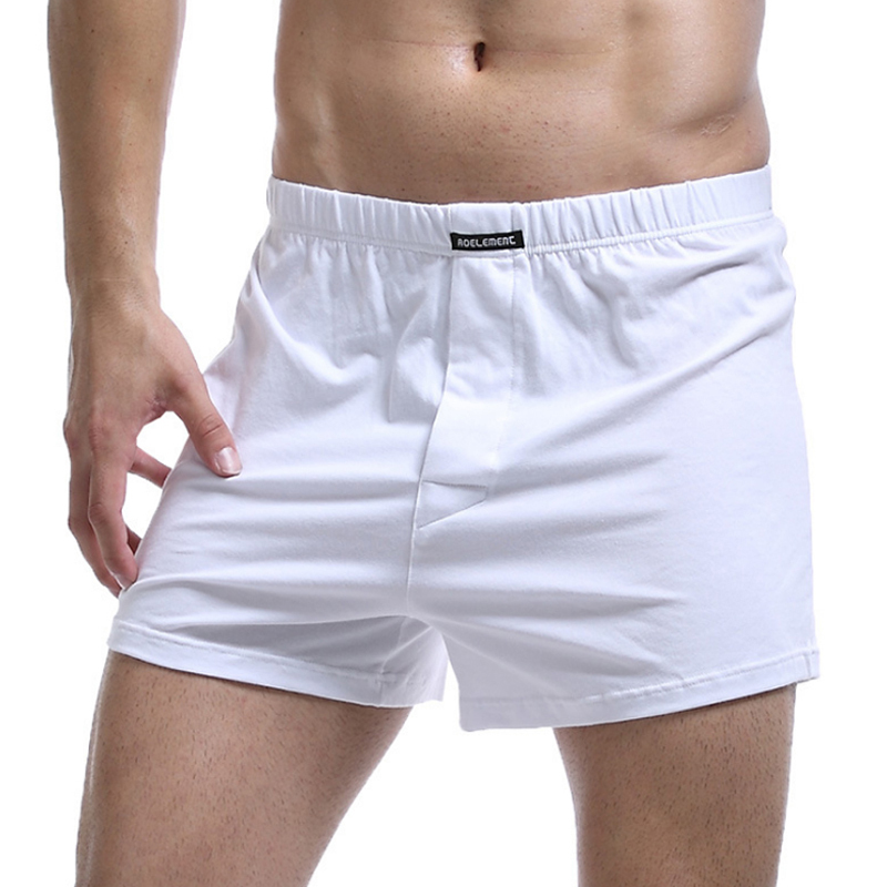 Men's Pure Cotton White Boxer Shorts, Sports Summer Loose-Fitting Three-Quarter Length Briefs