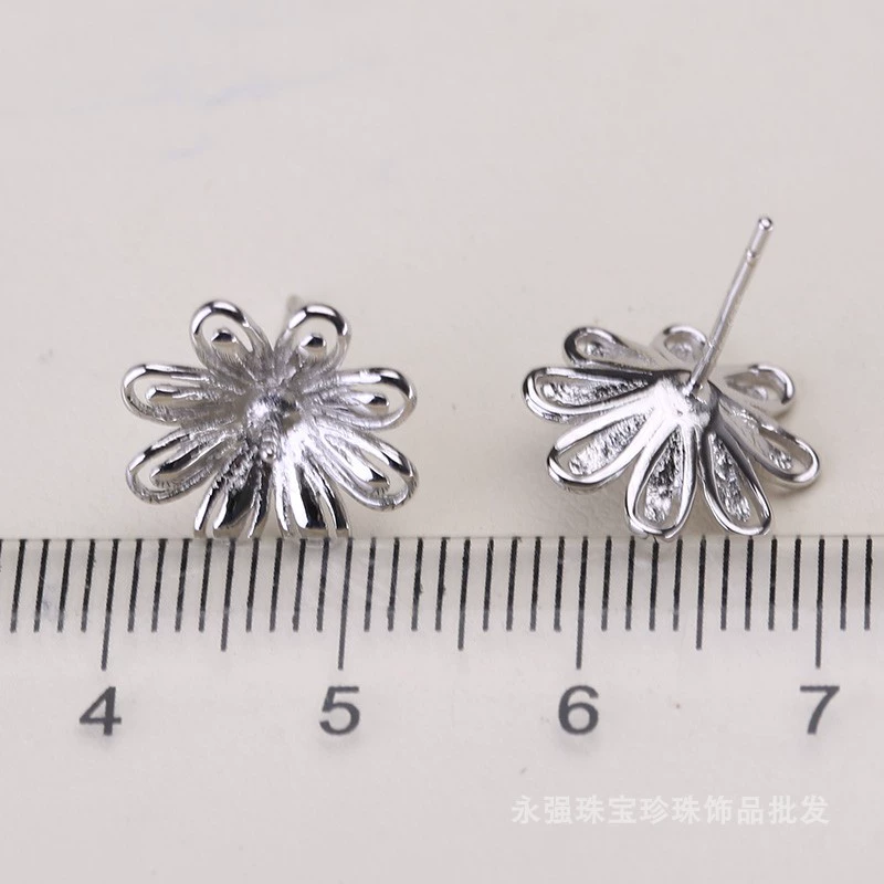 Phụ kiện tự làm S925 sterling bạc cánh hoa ba mảnh nhẫn ngọc trai mặt dây chuyền bông tai rỗng giữ bán thành phẩm làm bằng tay - Nhẫn