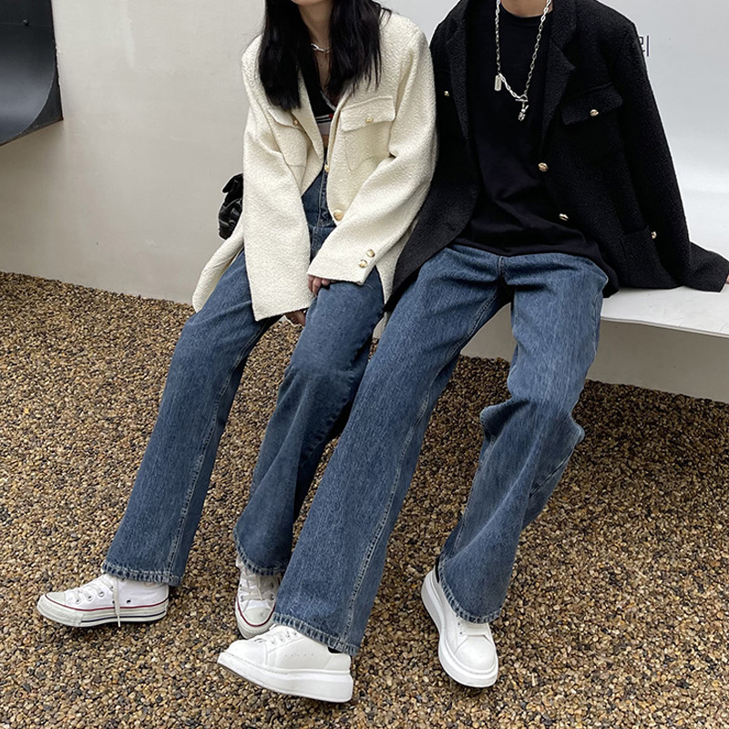 Couple's Matching Pants, Suitable for All Seasons, Blue Denim, American Retro Cleanfit, Loose Straight-Leg Jeans, Men's Dad Pants