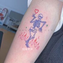 Hand-painted blue flame skull line tattoo stickers waterproof men and women durable waterproof