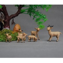 Small deer sika deer family size ceramic miniature ornaments pure handmade boutique sand table gardening landscaping six-piece set