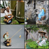 Chinese garden tea pet Shiwan doll Jiang Taigong fishing ceramic ornaments home screen book table rockery accessories