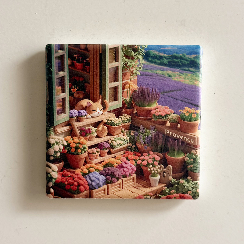 Provence Balcony Cat Flat Ceramic Painted Refrigerator Magnet World Travel Souvenir Gift