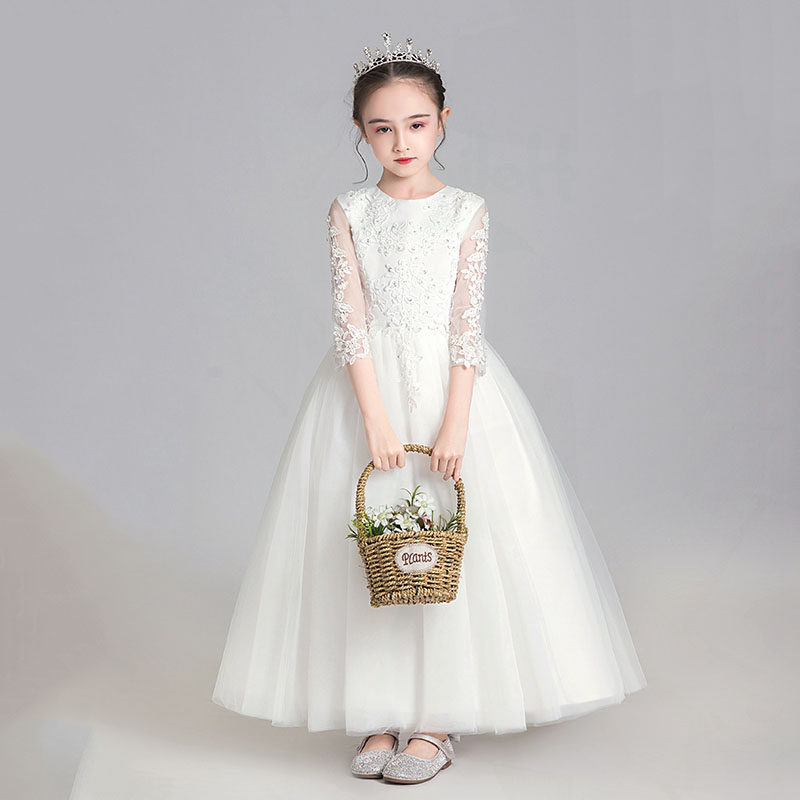 Children's spring and summer evening dress princess skirt fluffy girl sweet host flower girl skirt piano long-sleeved costume