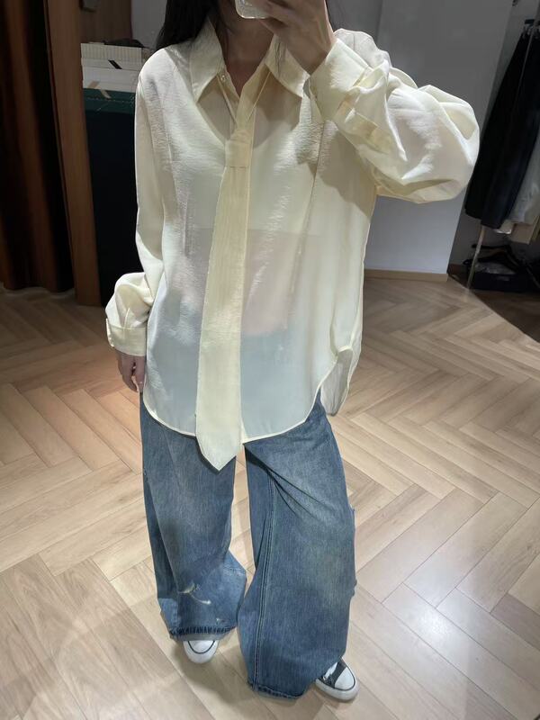 Nanyou 2026 Autumn New Designer Simple Versatile Lapel Tie Sun Protection Shirt