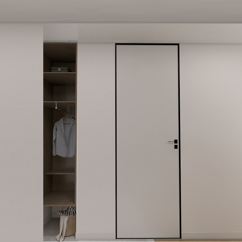 Aluminum and wood narrow side interior door through the roof room bedroom door home soundproof borderless invisible paint-free set solid wood door