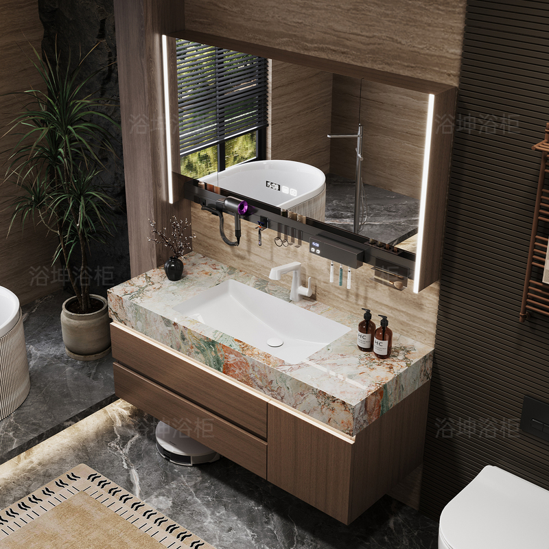 Four-Season Green Minimalist Italian-Style Bathroom Cabinet Set with Seamless Ceramic Basin for the Entire Bathroom Four-Season Green Minimalist Italian-Style Bathroom Cabinet Set with Seamless Ceramic Basin for the Entire Bathroom