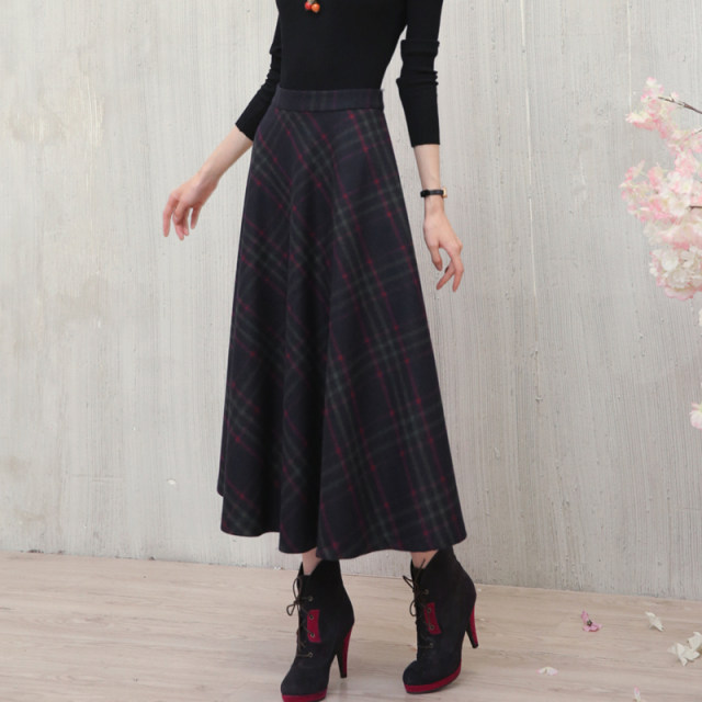 Autumn and winter wool skirt, retro woolen skirt, women's woolen skirt, plaid skirt, slim A-line skirt