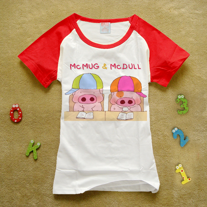 McDull hoài cổ anime xung quanh quần áo dễ thương hoạt hình Maidou bỏ túi lợn hoạt hình mùa hè lúa mì cotton ngắn tay áo thun hình dán dễ thương