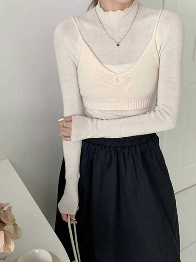 Stacking artifact knitted vest 2025 autumn and winter Korean style fashion versatile short suspender wear v-neck top