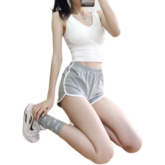 Черно-серые спортивные шорты для женщин, летние тонкие, универсальные, обтягивающие повседневные брюки из хлопка, сладкая, пикантная и сексуальная верхняя одежда, женские групповые шорты