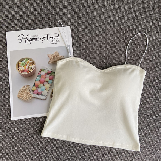 Summer short navel-baring camisole women's outer wear sexy tight-fitting beautiful back tube top with breast pads Internet celebrity bottoming top