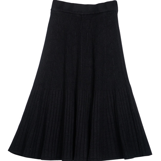 Thickened wool knitted skirt for women, autumn and winter mid-length elegant retro versatile design A-line large hem umbrella skirt